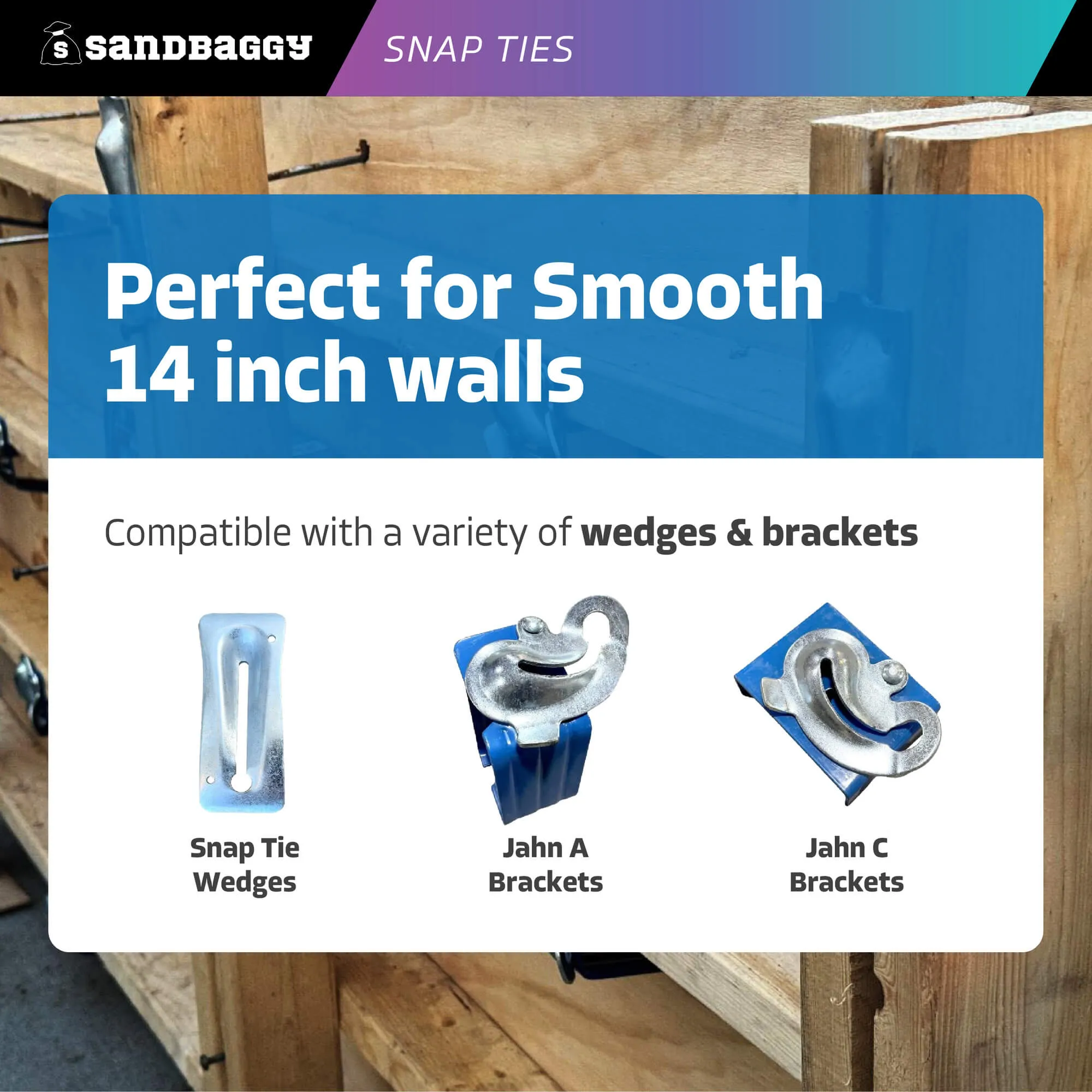 14" x 4 ¾" Standard Snap Ties For Concrete Forms (Short End) - 1" Plastic Cones