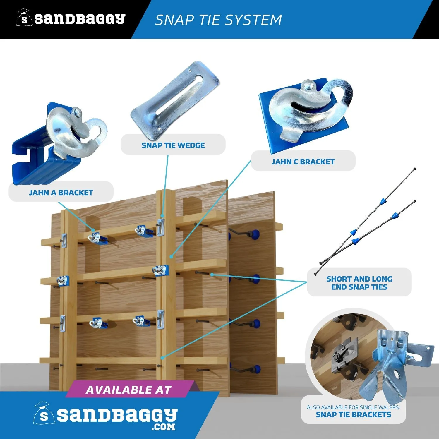 14" x 4 ¾" Standard Snap Ties For Concrete Forms (Short End) - 1" Plastic Cones