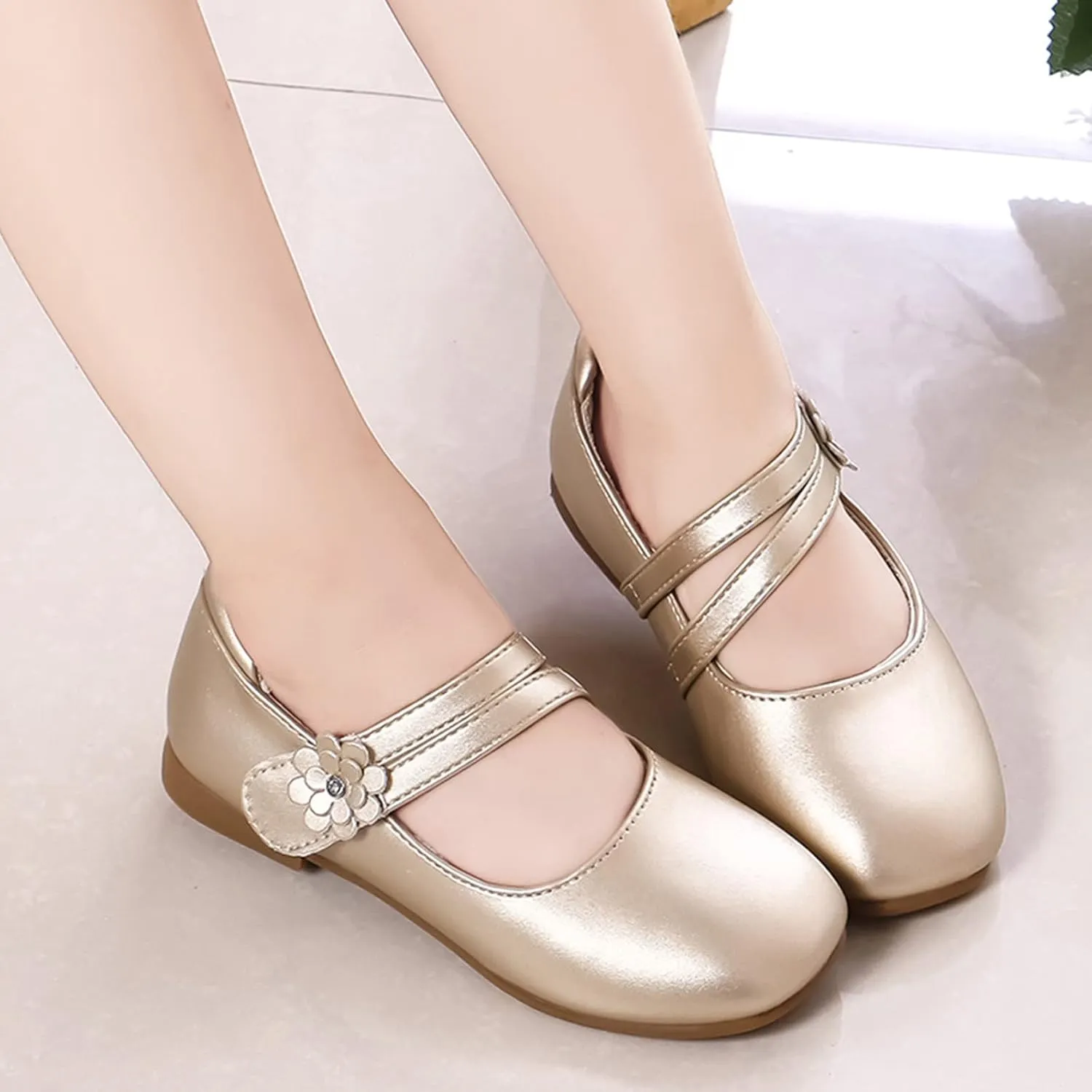 Girl's Mary Jane Rhinestone Buckle Ballerina Flats Moccasins Rubber Sole Mary Jane Crib Shoes Bow Fringe Moccasins