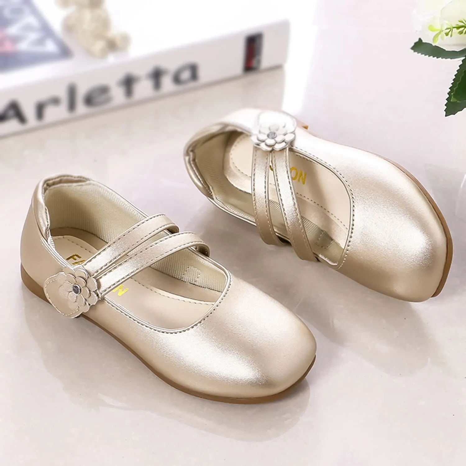 Girl's Mary Jane Rhinestone Buckle Ballerina Flats Moccasins Rubber Sole Mary Jane Crib Shoes Bow Fringe Moccasins