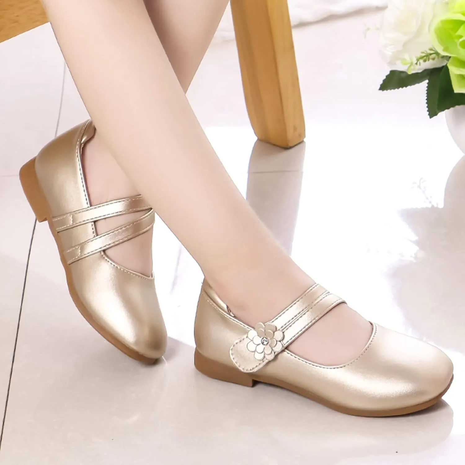 Girl's Mary Jane Rhinestone Buckle Ballerina Flats Moccasins Rubber Sole Mary Jane Crib Shoes Bow Fringe Moccasins