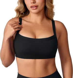 Hugcurve Adjustable Sports Bra Square Neck Wireless Padded Yoga Workout Tops