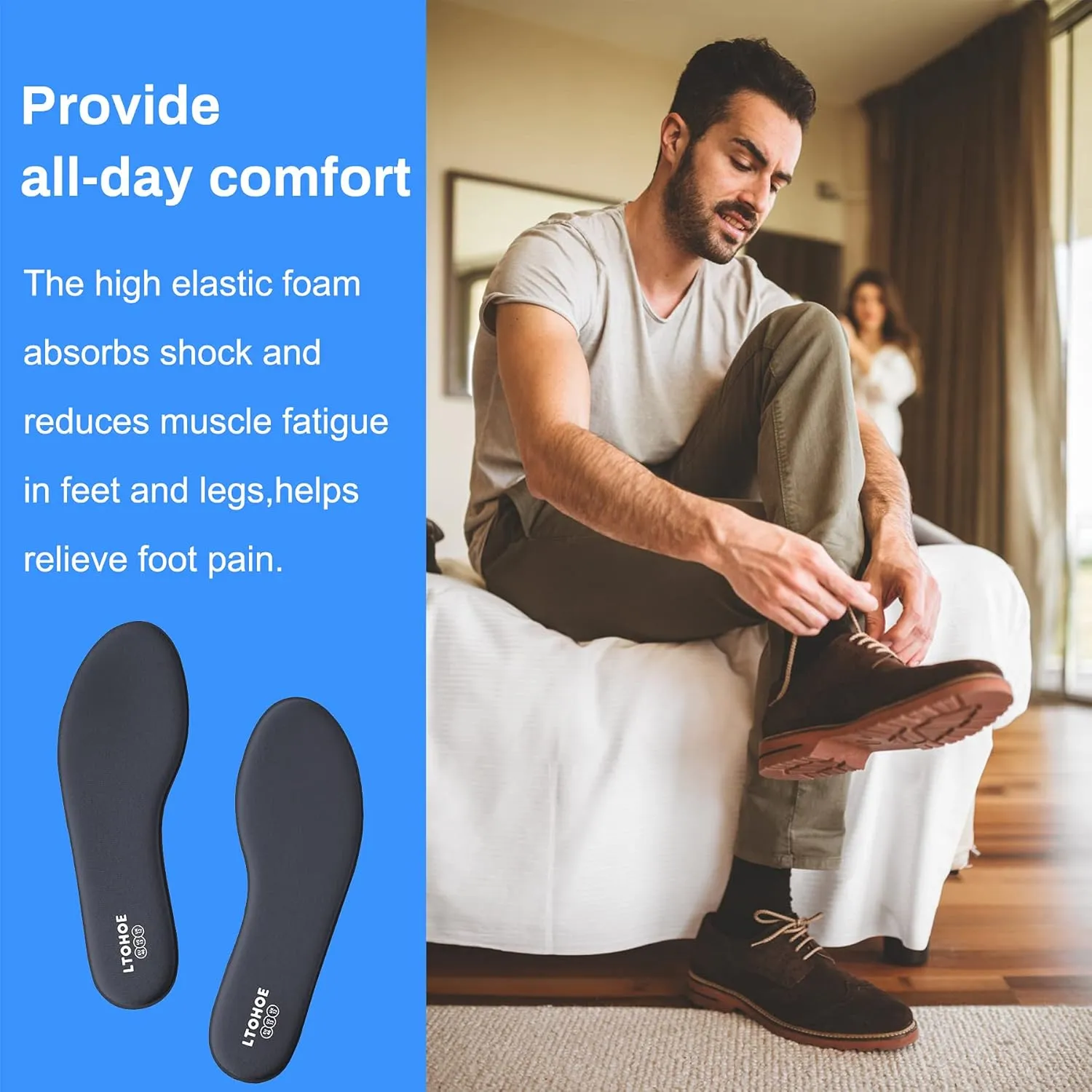 Memory Foam Insoles for Men, Replacement Shoe Inserts for Work Boot, Running Shoes, Hiking Shoes, Sneaker, Cushion Shoe Insoles Shock Absorbing for Foot Pain Relief, Comfort Inner Soles Grey US 10