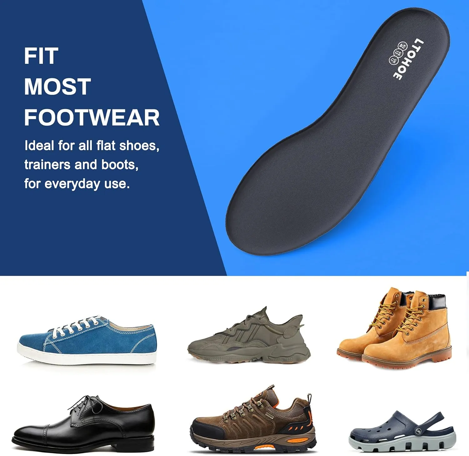 Memory Foam Insoles for Men, Replacement Shoe Inserts for Work Boot, Running Shoes, Hiking Shoes, Sneaker, Cushion Shoe Insoles Shock Absorbing for Foot Pain Relief, Comfort Inner Soles Grey US 10