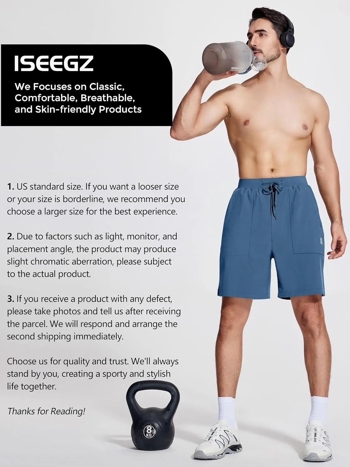 Mens Athletic Workout Gym Shorts 7 Inch Inseam Running Sweat Sport Shorts for Men with Zipper Pockets