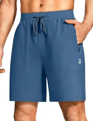 Mens Athletic Workout Gym Shorts 7 Inch Inseam Running Sweat Sport Shorts for Men with Zipper Pockets