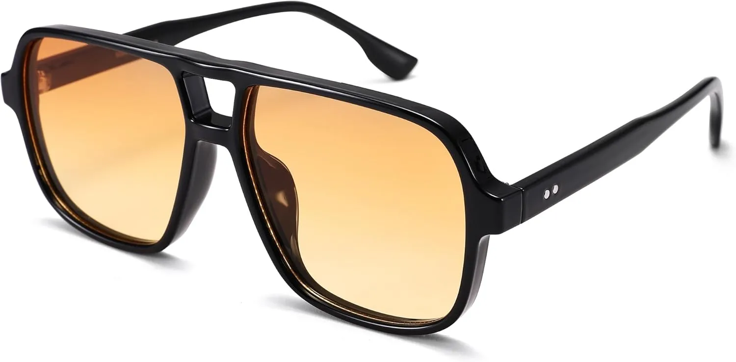 Oversized Aviator Sunglasses for Women Men - Retro 70s Square Shades Sun Glasses