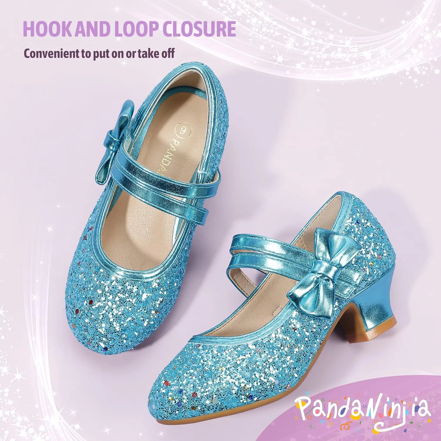 PANDANINJIA Girls Dress Shoes Kids Toddler Heels Pumps Flower Girl Mary Jane School Wedding Party Princess Shoes
