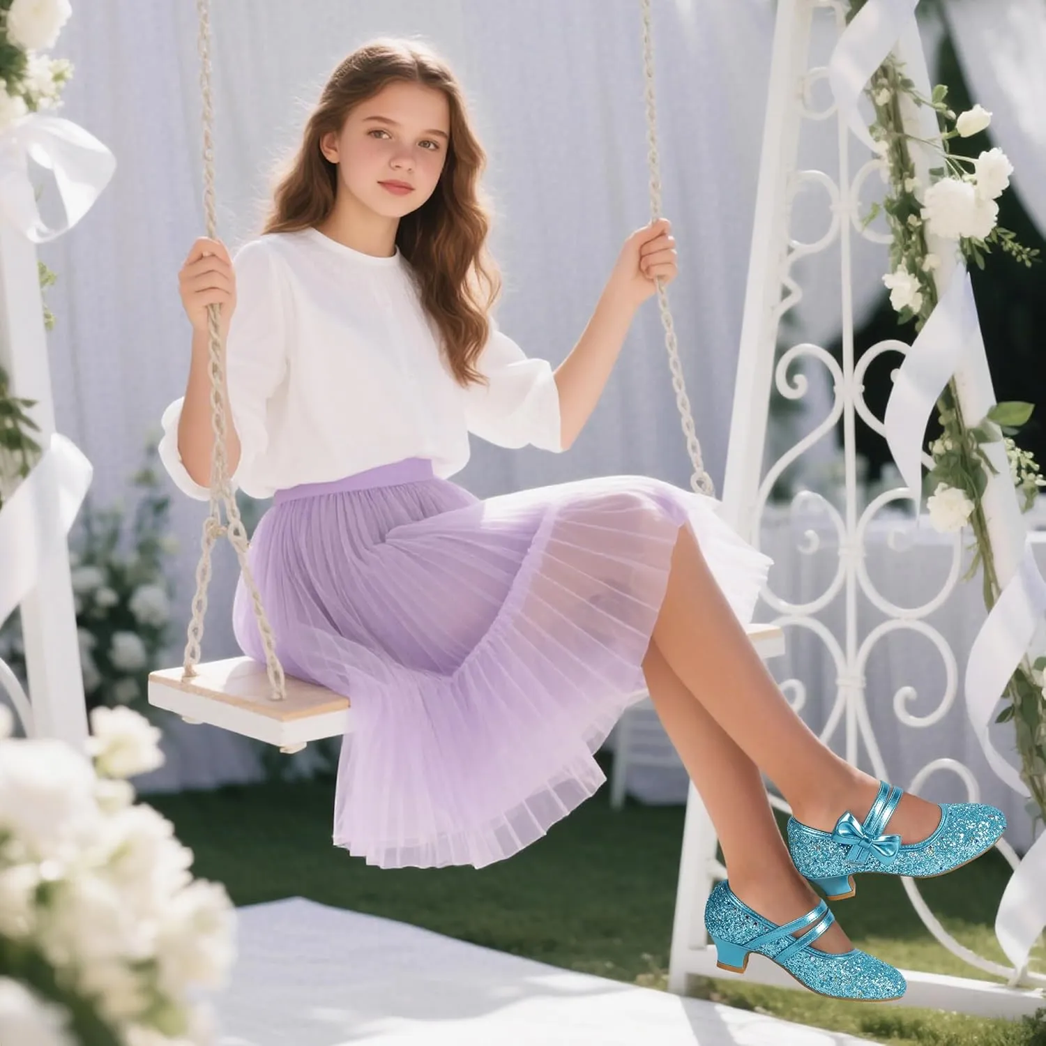 PANDANINJIA Girls Dress Shoes Kids Toddler Heels Pumps Flower Girl Mary Jane School Wedding Party Princess Shoes