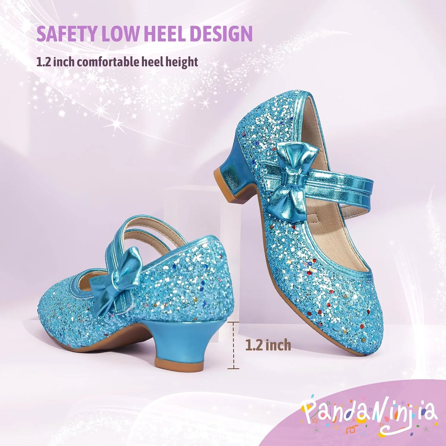 PANDANINJIA Girls Dress Shoes Kids Toddler Heels Pumps Flower Girl Mary Jane School Wedding Party Princess Shoes