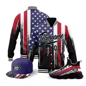 Personalized Flag Combo Offer, Custom Patriotic Sneaker, Jacket and Hat, Best Gift for Veteran and Patriot