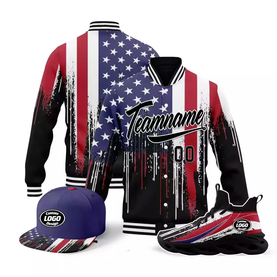 Personalized Flag Combo Offer, Custom Patriotic Sneaker, Jacket and Hat, Best Gift for Veteran and Patriot