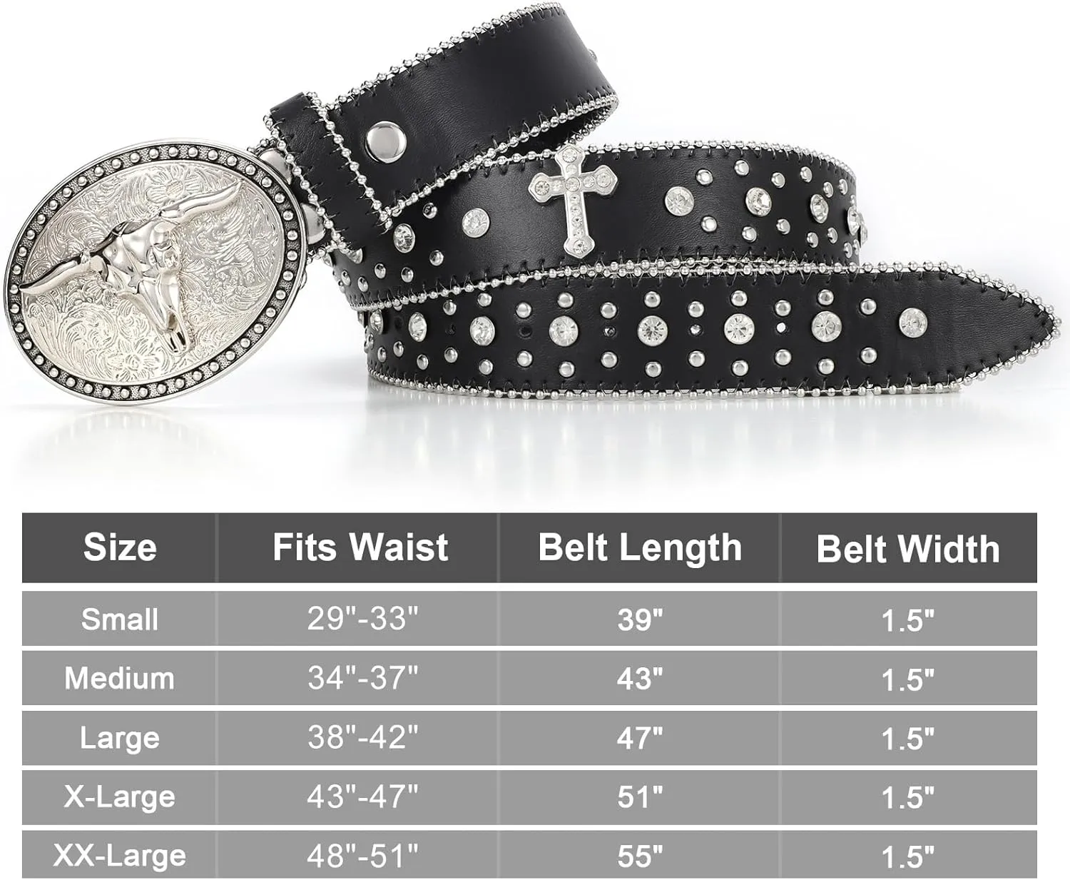 Punk & Cowboy Belts for Men & Women, PU Leather Western Punk Rock Belt with Western Bull Buckle