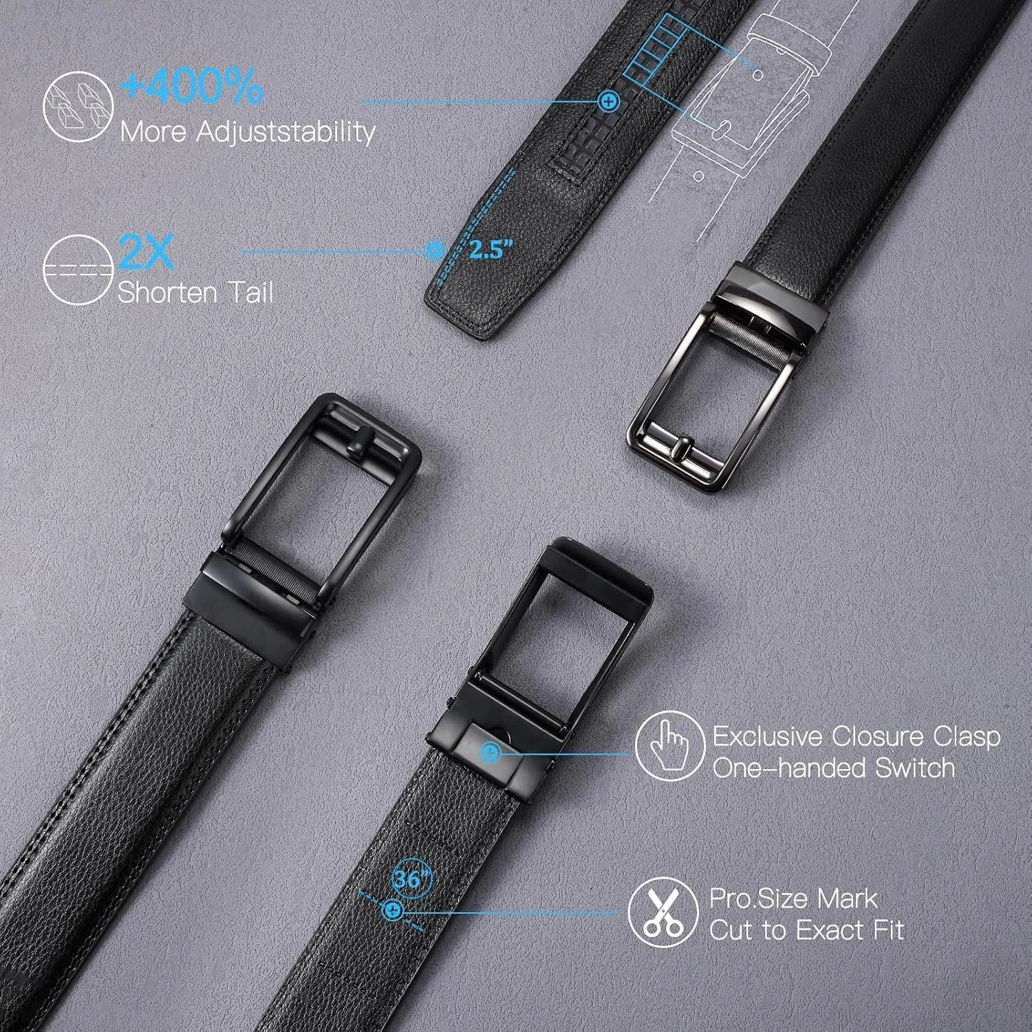 SENDEFN Men's Leather Dress Casual Belt 1 3/8" Automatic Adjustable Click Buckle Belts with Gift Box