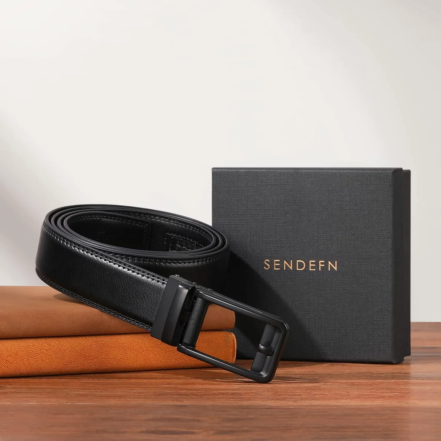 SENDEFN Men's Leather Dress Casual Belt 1 3/8" Automatic Adjustable Click Buckle Belts with Gift Box