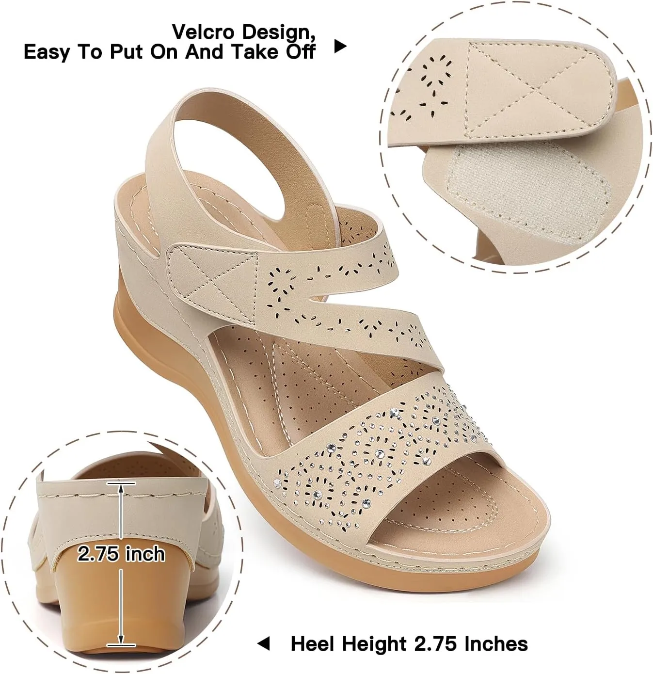 SHIBEVER Wedge Sandals For Women Low: Dressy Summer Sandal - Comfortable Rhinestone Sandals
