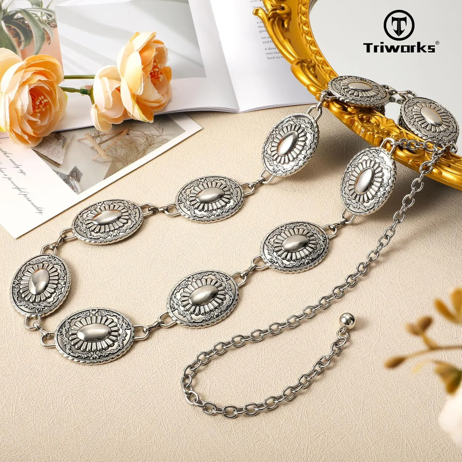 Western Belts for Women, Cowgirl Gold Chain Belt, Metal Concho Belts for women Dresses Jeans Country Concert Outfit
