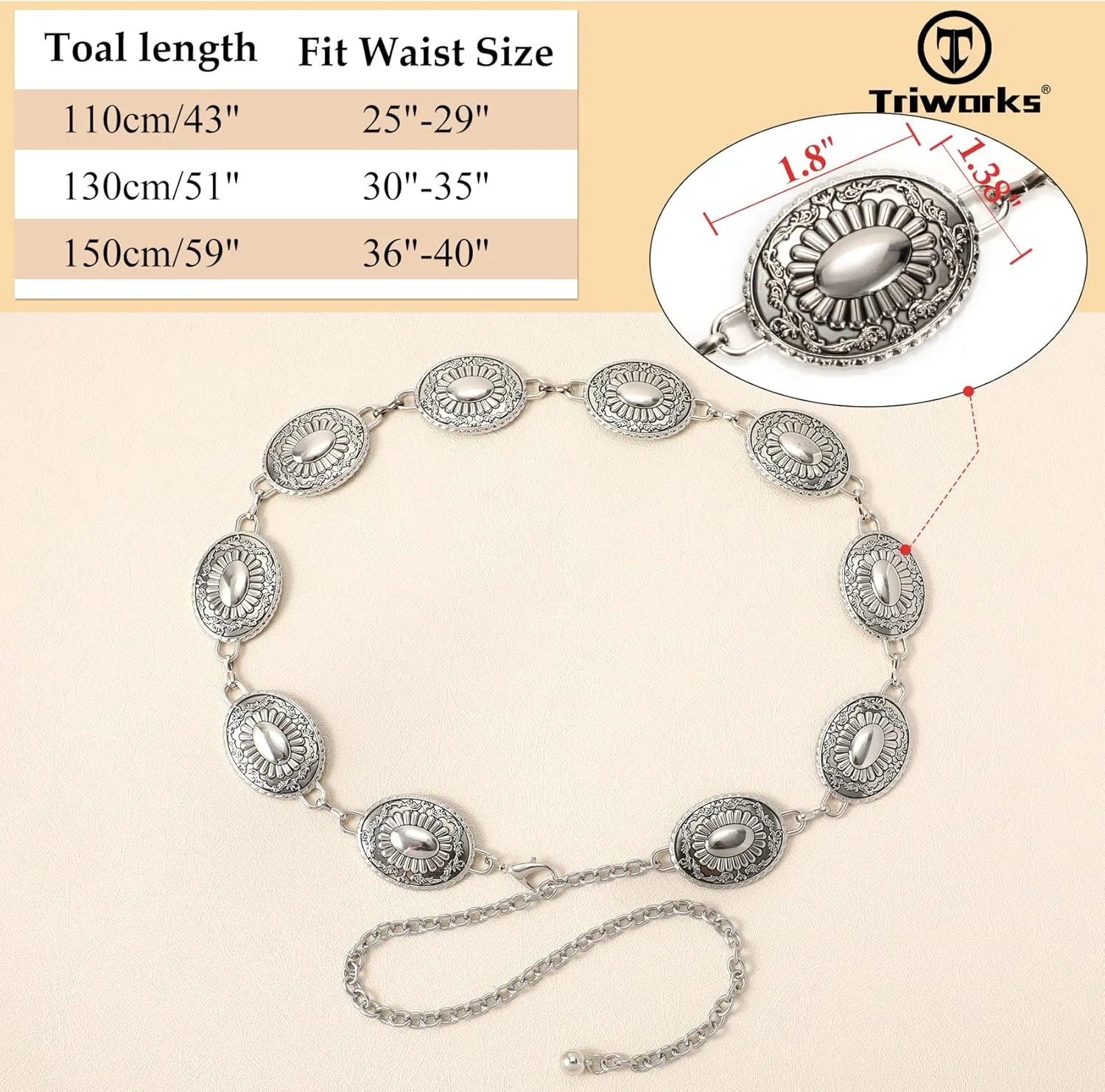 Western Belts for Women, Cowgirl Gold Chain Belt, Metal Concho Belts for women Dresses Jeans Country Concert Outfit
