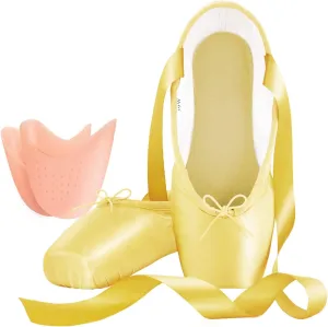 Women's Ballerina Shoes Professional Ballet Dance Satin Pointe Shoes for Girls with Bag and Toe Pads