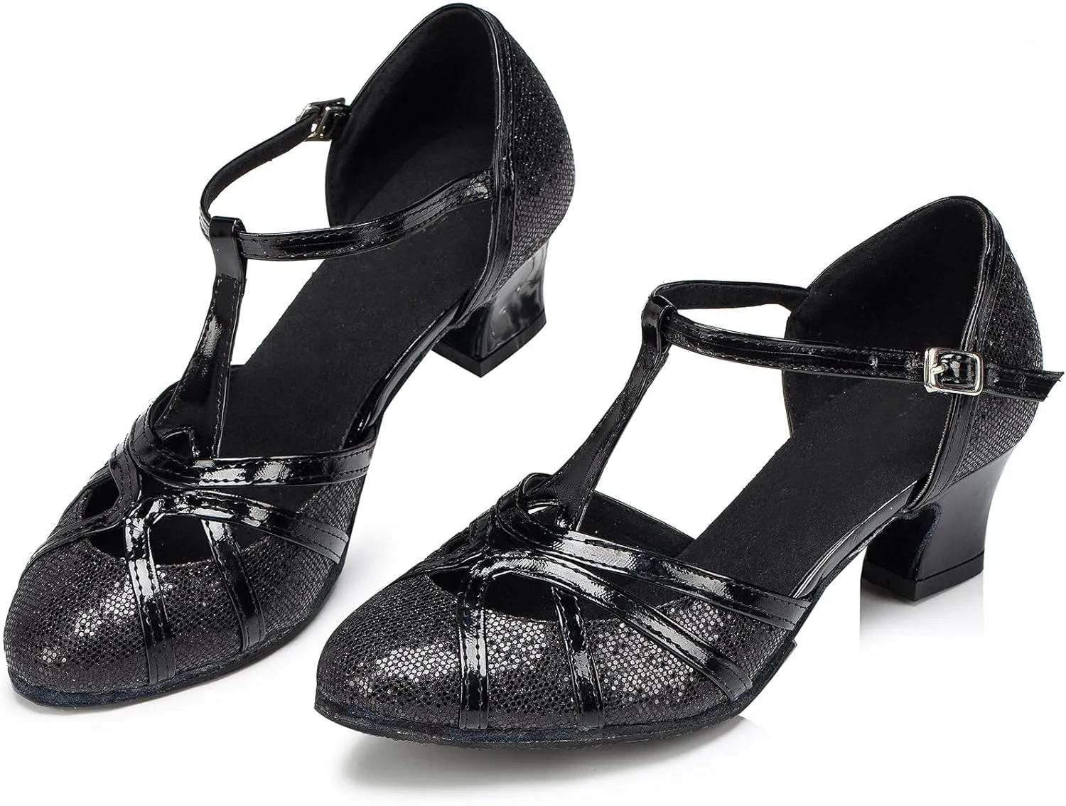 Womens Low Heel Dancing Shoes T-Strap Latin Pumps Party Wedding Heels X2040
