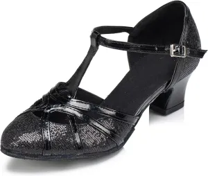Womens Low Heel Dancing Shoes T-Strap Latin Pumps Party Wedding Heels X2040