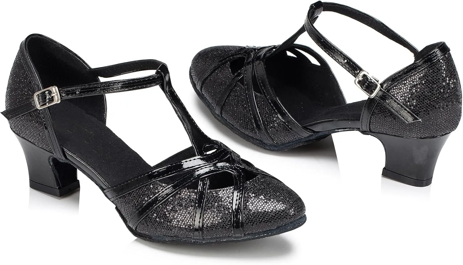 Womens Low Heel Dancing Shoes T-Strap Latin Pumps Party Wedding Heels X2040