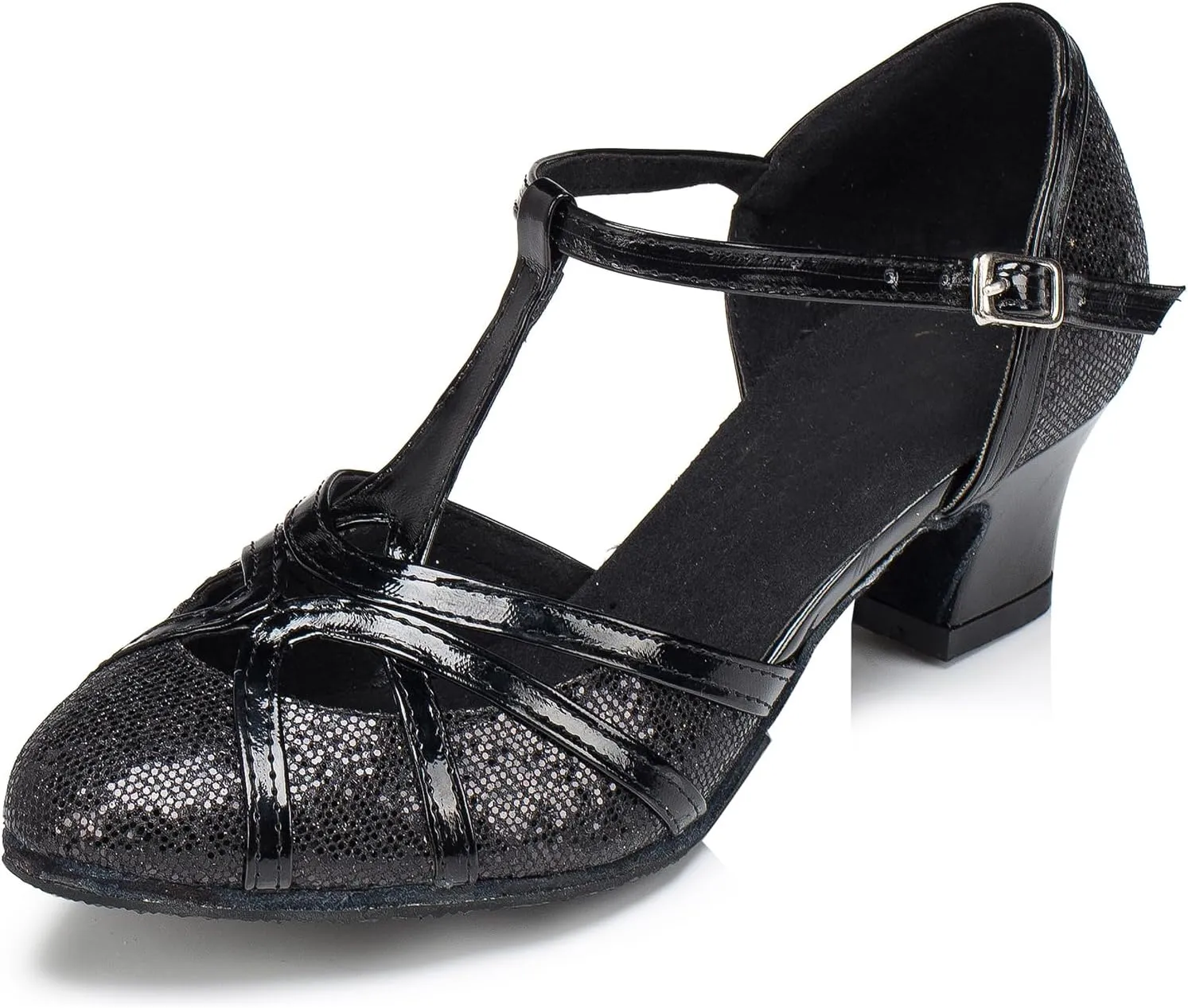 Womens Low Heel Dancing Shoes T-Strap Latin Pumps Party Wedding Heels X2040
