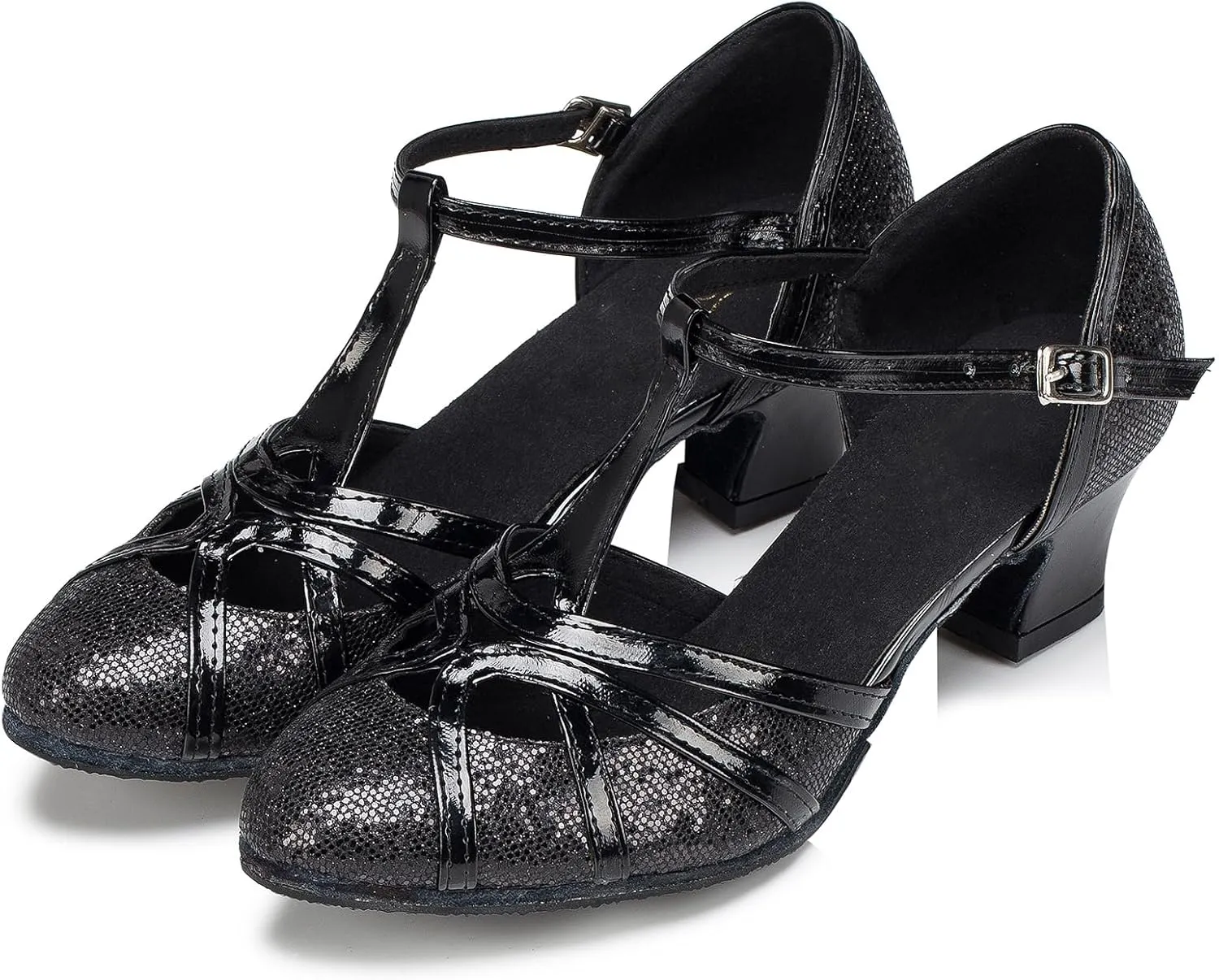 Womens Low Heel Dancing Shoes T-Strap Latin Pumps Party Wedding Heels X2040